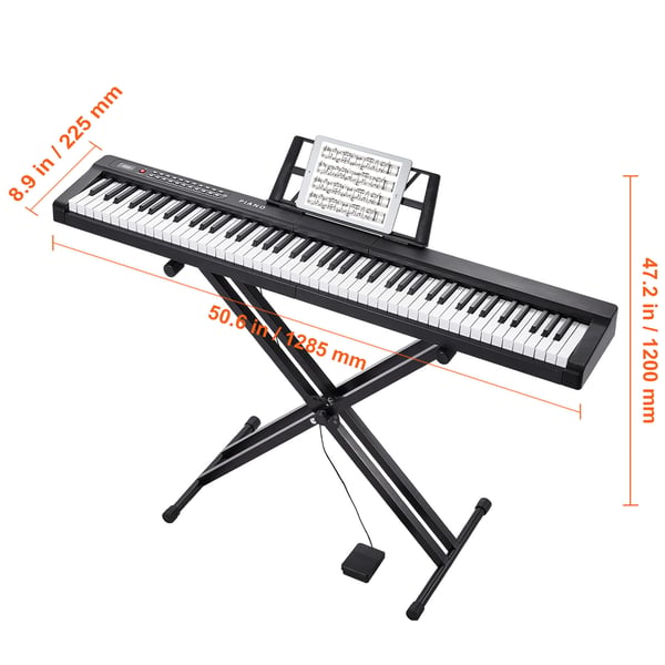 Digitaalinen pianokoskettimisto, 88 koskettimen puolipainotettu, 128,5x22,5x120 cm, musta, sähköinen koskettimisto