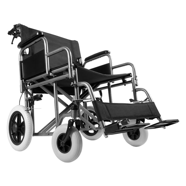Kørestol, foldbar transportstol i kulstofstål, 104,5x77x91,8 cm, sort