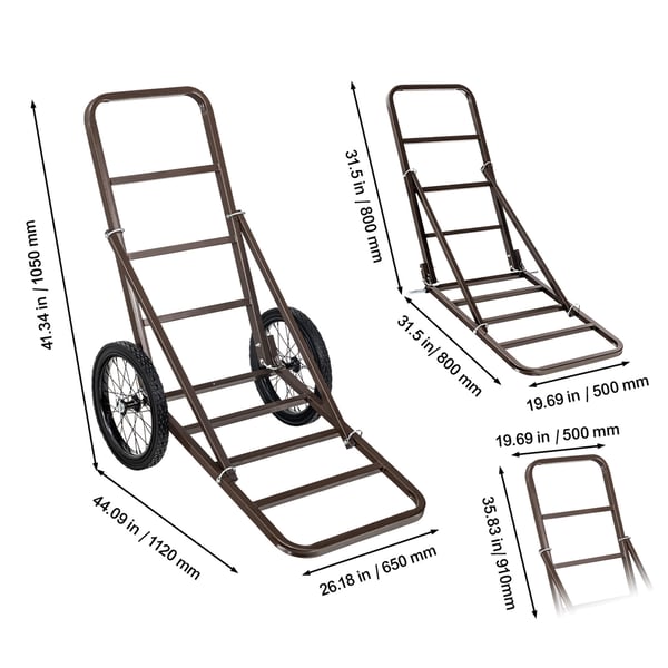 Vagn för jakt, 112x65x105 cm, Fällbar, Stål, Transport