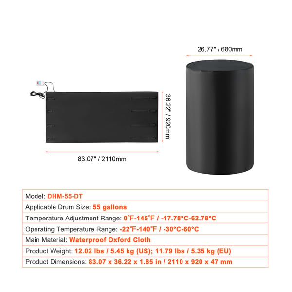 Tynnyrilämmitin 208,2 L 1300W 0-63°C säädettävä, metalli, eristetty