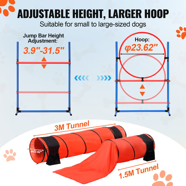Hund Agility Træningssæt, 7 Dele, 71x299,9x60 cm, Justerbar, PVC