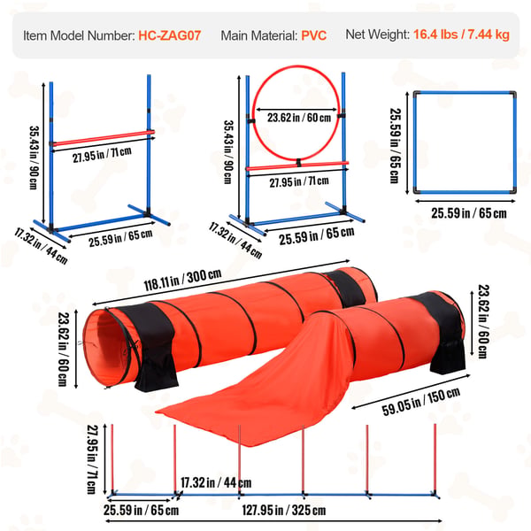 Hund Agility Træningssæt, 7 Dele, 71x299,9x60 cm, Justerbar, PVC