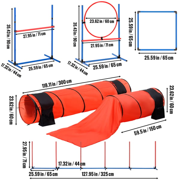 Hund Agility Træningssæt, 7 Dele, 71x299,9x60 cm, Justerbar, PVC