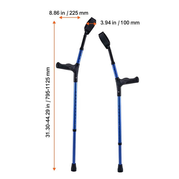 Underarmskryckor, Justerbar aluminium, 22.5x10x79.5-112.5 cm, Medicinskt stöd