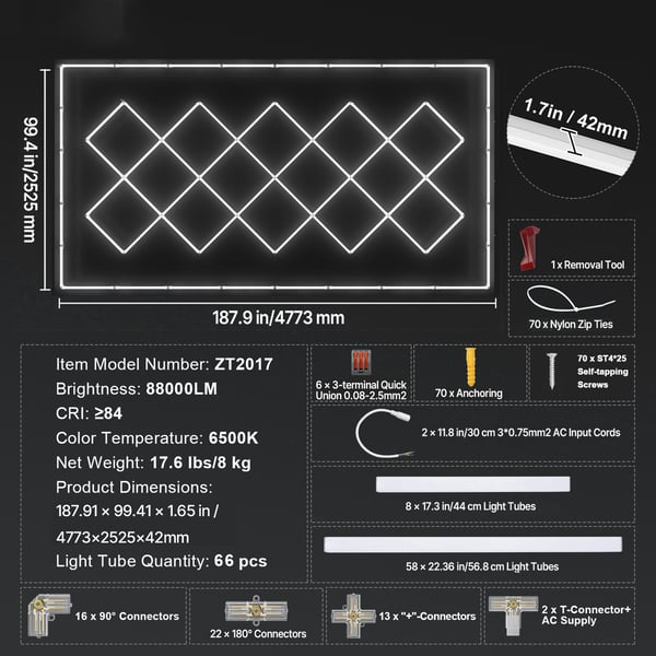 LED Garage Taklampor, 4840x2433x42 mm, Kallvit, Belysning