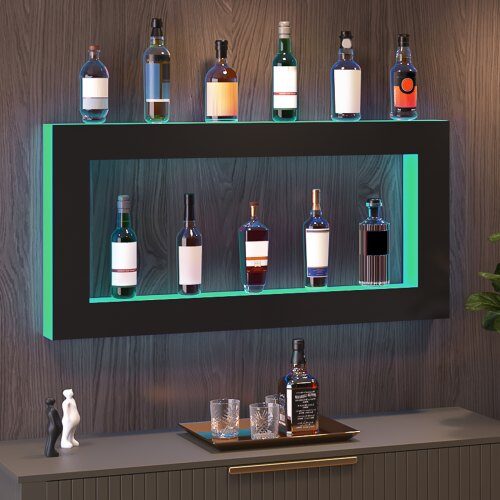 LED spiritusflaske displayhylde, 1210x600x114 mm, flerfarvet, akryl