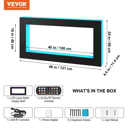 LED spiritusflaske displayhylde, 1210x600x114 mm, flerfarvet, akryl