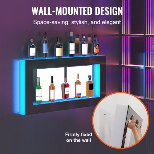 LED spiritusflaske displayhylde, 1210x600x114 mm, flerfarvet, akryl