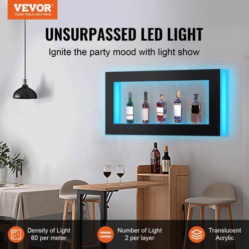 LED spiritusflaske displayhylde, 1210x600x114 mm, flerfarvet, akryl