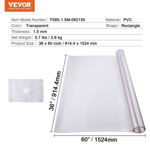 Bordsskydd, 91,4x152,4 cm, Transparent, PVC