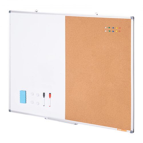 Whiteboard och anslagstavla kombination, 90x120x2 cm, Vit, Aluminiumram