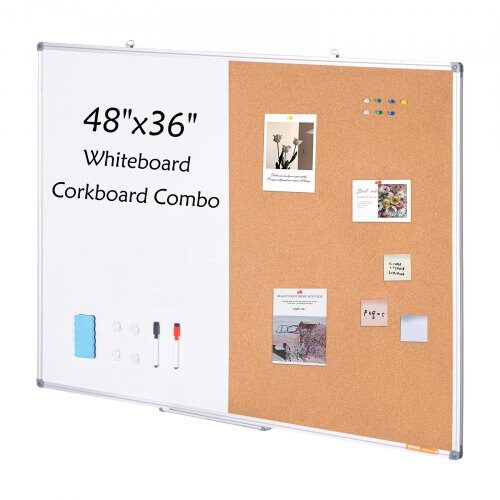 Whiteboard och anslagstavla kombination, 90x120x2 cm, Vit, Aluminiumram