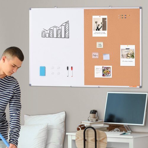Whiteboard och anslagstavla kombination, 90x120x2 cm, Vit, Aluminiumram