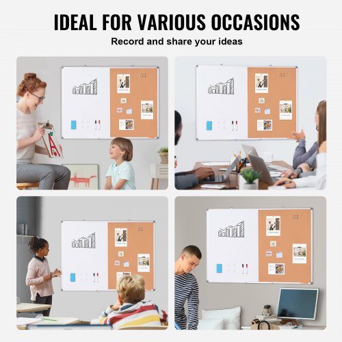 Whiteboard och anslagstavla kombination, 90x120x2 cm, Vit, Aluminiumram