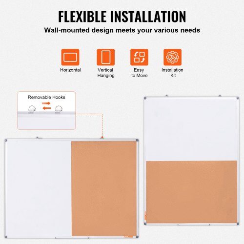 Whiteboard och anslagstavla kombination, 90x120x2 cm, Vit, Aluminiumram