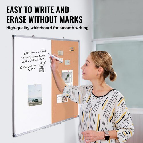Whiteboard och anslagstavla kombination, 90x120x2 cm, Vit, Aluminiumram