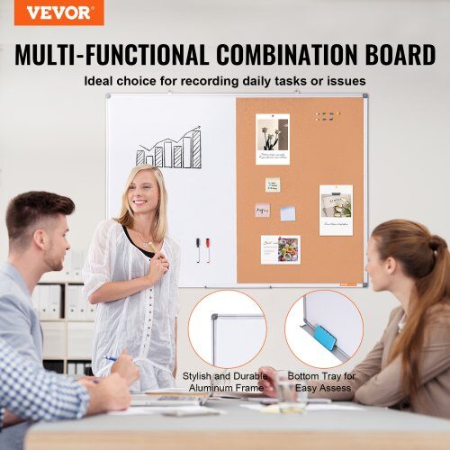 Whiteboard och anslagstavla kombination, 90x120x2 cm, Vit, Aluminiumram
