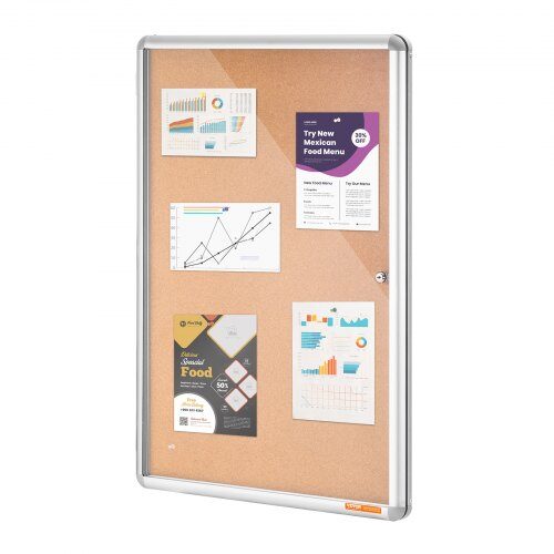 Lukket opslagstavle i kork, 90x60x3.3 cm, låsbar, aluminiumsramme