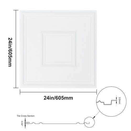 Loftplader, 61x61 cm, Hvid, PVC