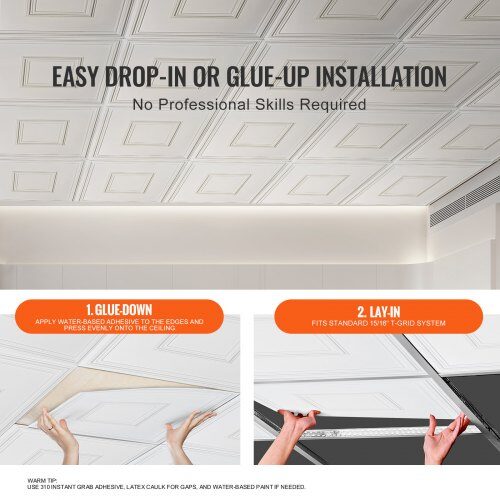 Loftplader, 61x61 cm, Hvid, PVC
