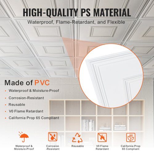Loftplader, 61x61 cm, Hvid, PVC