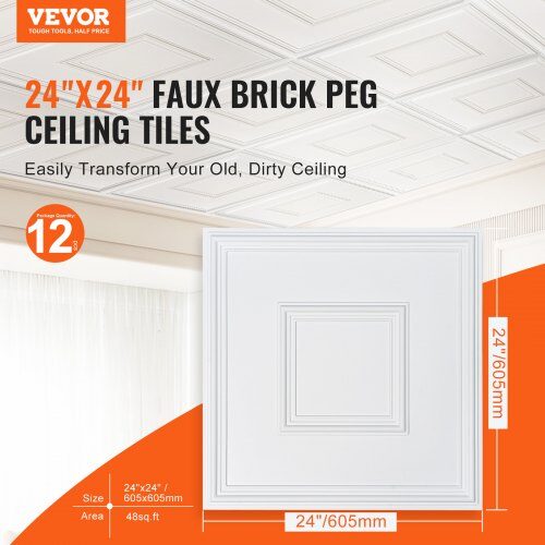 Loftplader, 61x61 cm, Hvid, PVC