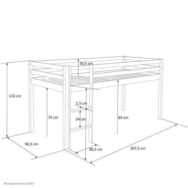 Loftseng, Home, 207,5x110x99,5 cm, Hvid