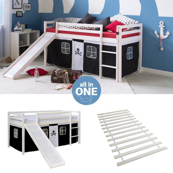 Loftseng, Home, 207,5x110x219,5 cm, Sort og Hvid, Træ