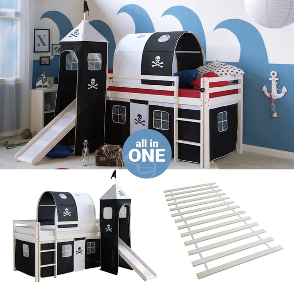 Loftseng, Home, 207,5x228x219,5 cm, Sort, Hvid, Træ