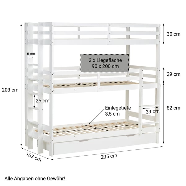 Tremandseng, Home, 205x203x103 cm, Hvid