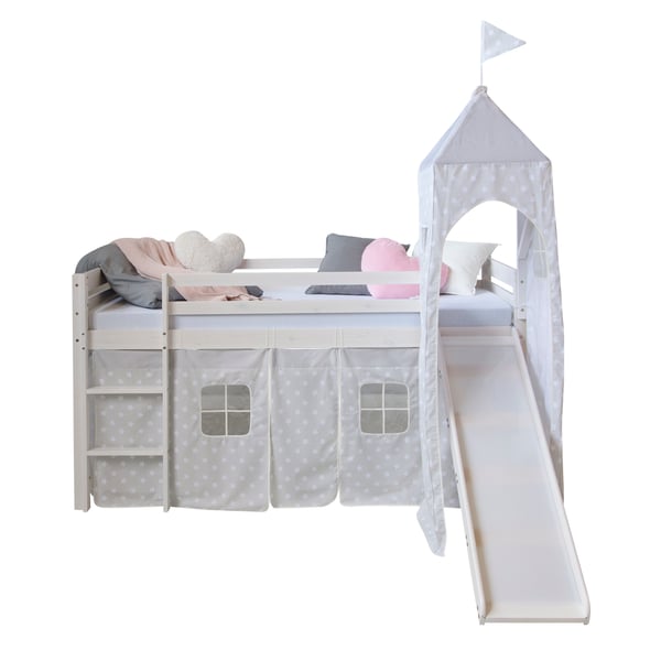 Loftseng med rutsjebane, Home, 207,5x228x219,5 cm, Hvid, Grå