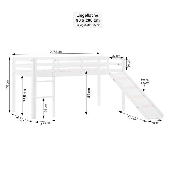 Loftseng, Home, 207,5x160x217,5 cm, Hvid, Lilla, Orange