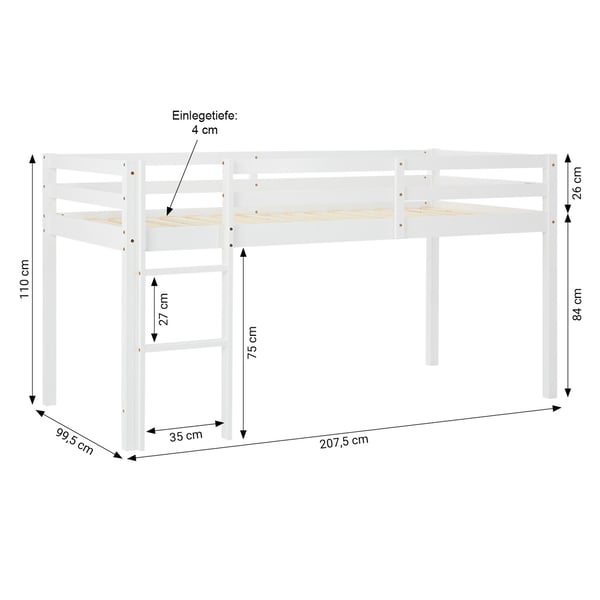 Loftseng, Home, 207,5x110x99,5 cm, Hvid, Lilla, Orange