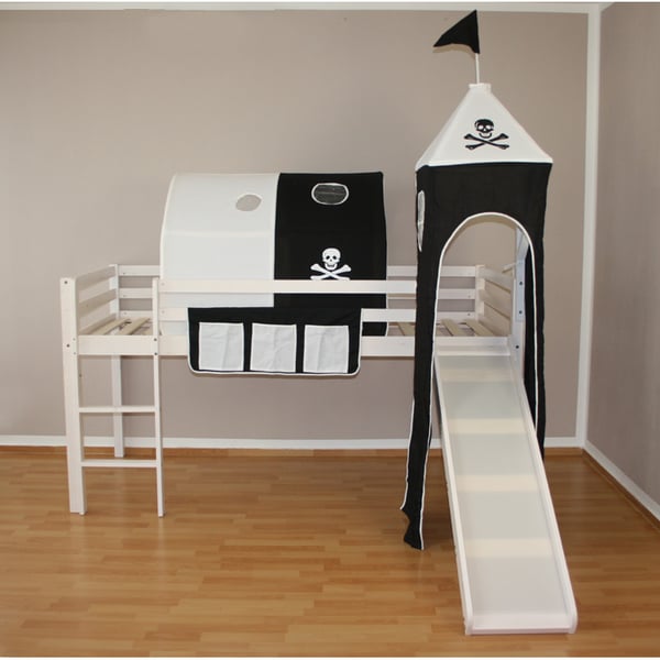 Køjeseng, Home, Højseng med rutsjebane og tårn, 207,5x228x219,5 cm, Hvid
