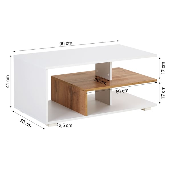 Sofabord, Home, 90x41x50 cm, Hvid, Brun