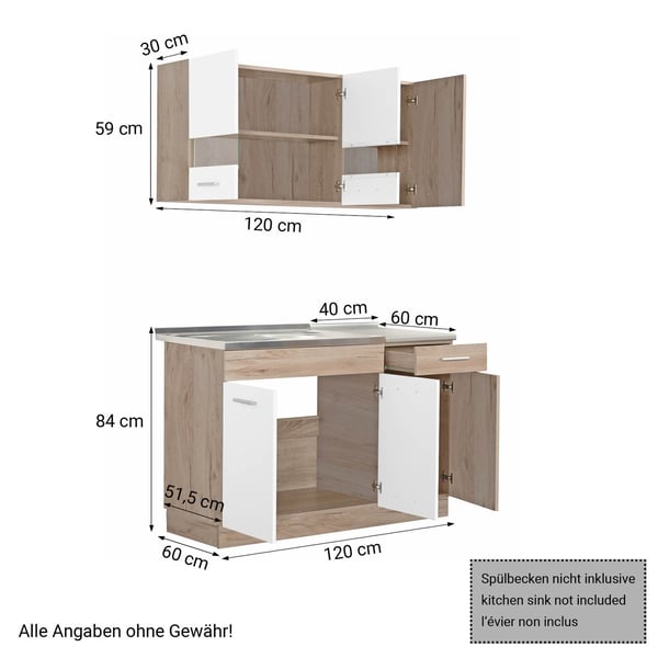 Køkkenskabssæt, Home, 120x60x206,5 cm, Hvid, Brun