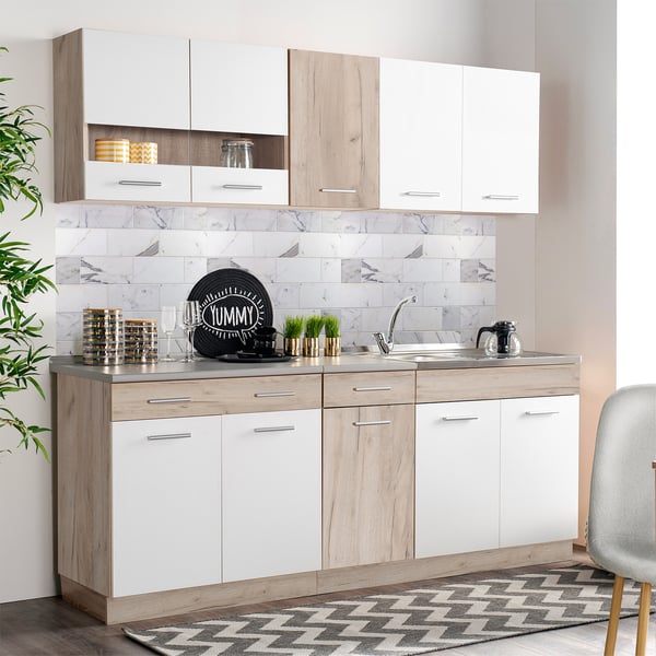 Køkkenskabssæt, Home, 120x60x206,5 cm, Hvid, Brun