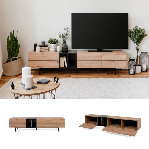 TV-bord, Home, 195x37x48 cm, Sort, Brun