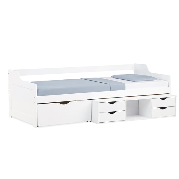 Enkeltseng med opbevaringsskuffer, Home, 96x205x66 cm, hvid