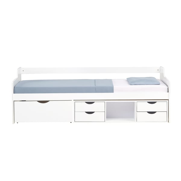 Enkeltseng med opbevaringsskuffer, Home, 96x205x66 cm, hvid