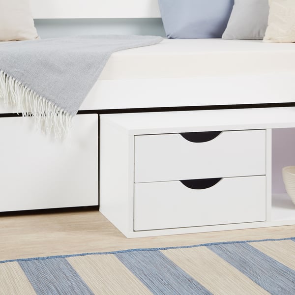 Enkeltseng med opbevaringsskuffer, Home, 96x205x66 cm, hvid