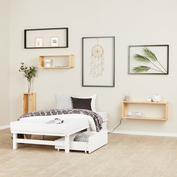 Seng, Home, Massivtræs palle-seng med skuffer, 90x200x28 cm, Hvid