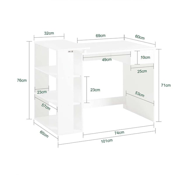 Skrivebord, FWT35-W, 101x60x76 cm, Hvid