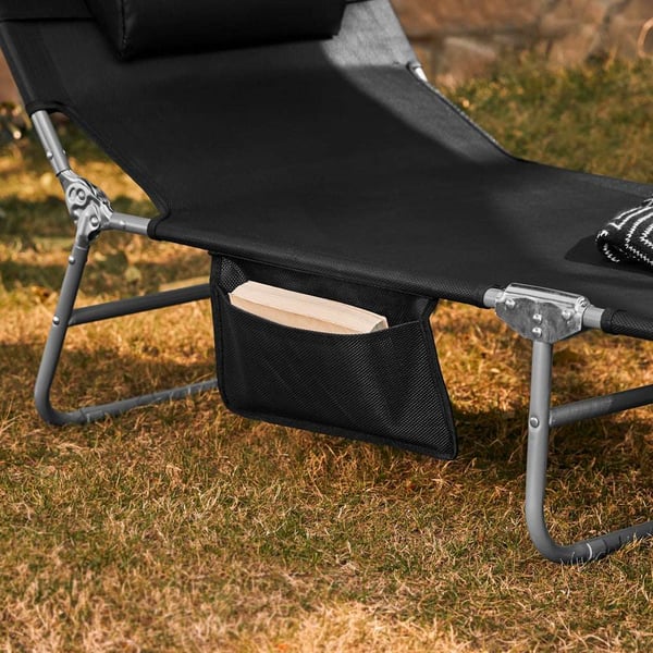Udendørs Foldebar Bærbar Liggestol, OGS48-SCH, 195x63x90 cm, Sort