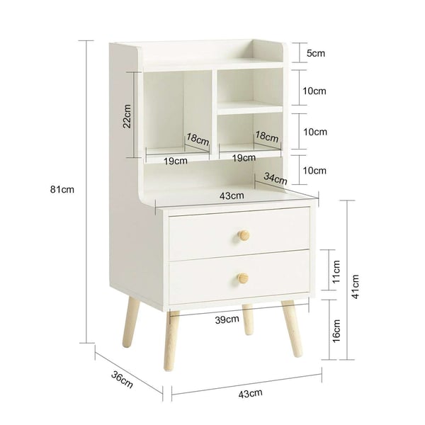 Natbord, FBT100-W, 43x36x81 cm, Hvid