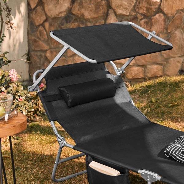 Udendørs Foldebar Bærbar Liggestol, OGS48-SCH, 195x63x90 cm, Sort
