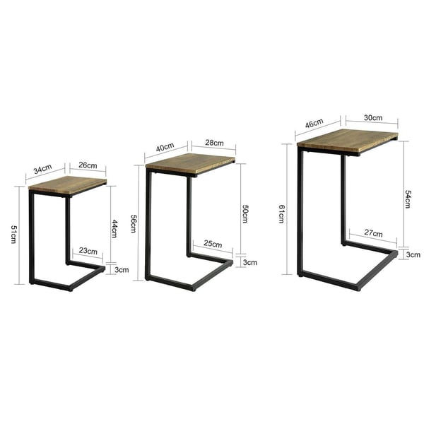 Nestingborde, FBT102-F, Sort & Brun, 46x30x61 cm, 40x28x56 cm, 34x26x51 cm