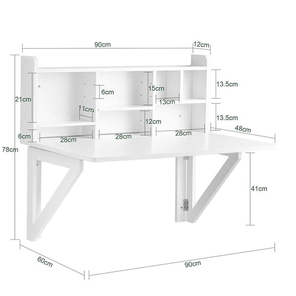 Foldbar Skrivebord, FWT07-II-W, 90x60x78 cm, Hvid