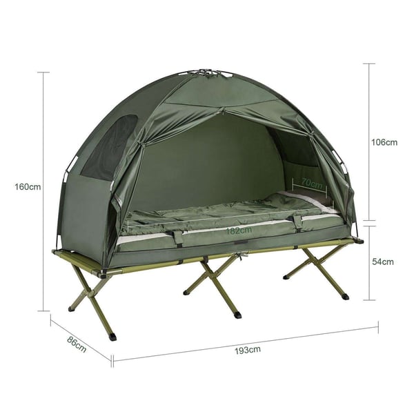 Campleje med telt, OGS32-GR, 193L x 86W x 160H cm, Grøn