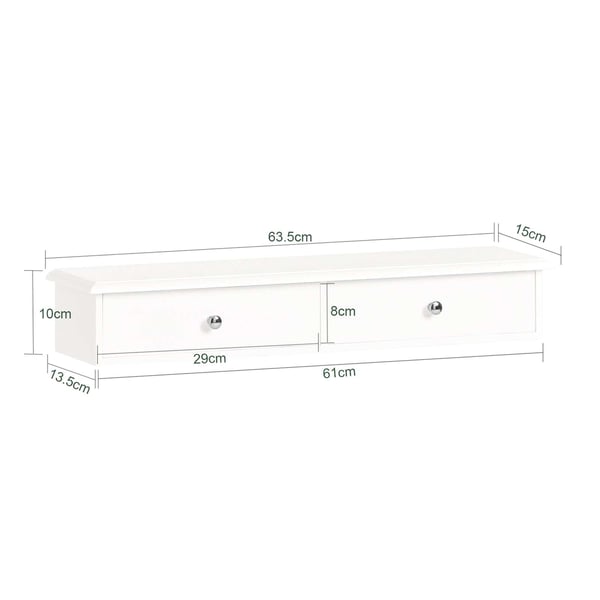 Vægmonteret hylde, FRG43-W, 15x10x64 cm, Hvid